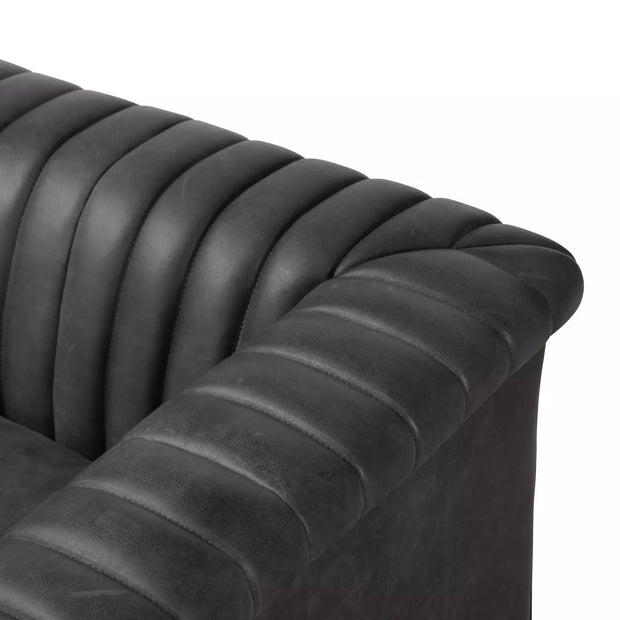 Four Hands Watson Channeled Swivel Chair ~ Palermo Black Top Grain Leather
