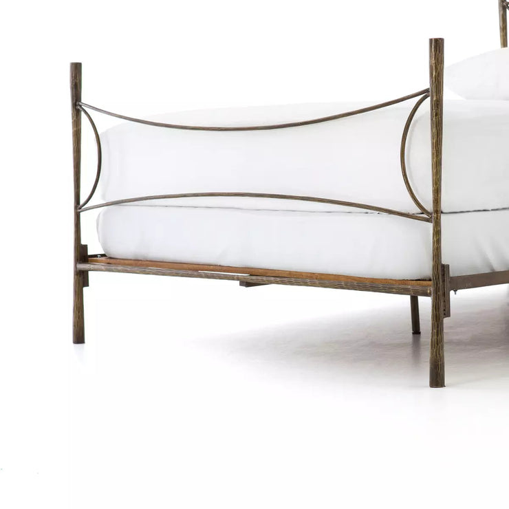 Four Hands Westwood Hammered Iron Bed ~ Antique Brass Queen Size Bed