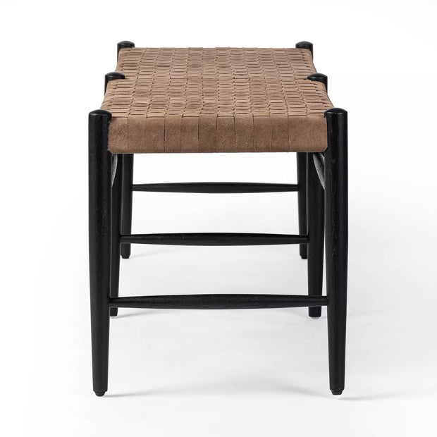 Four Hands Wyatt Woven Leather Bench ~ Coffee Suede