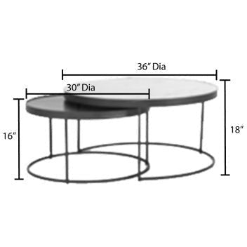 Surya Alexine Modern White & Black Marble Top With Black Metal Base Round Nesting Coffee Tables XLE-001