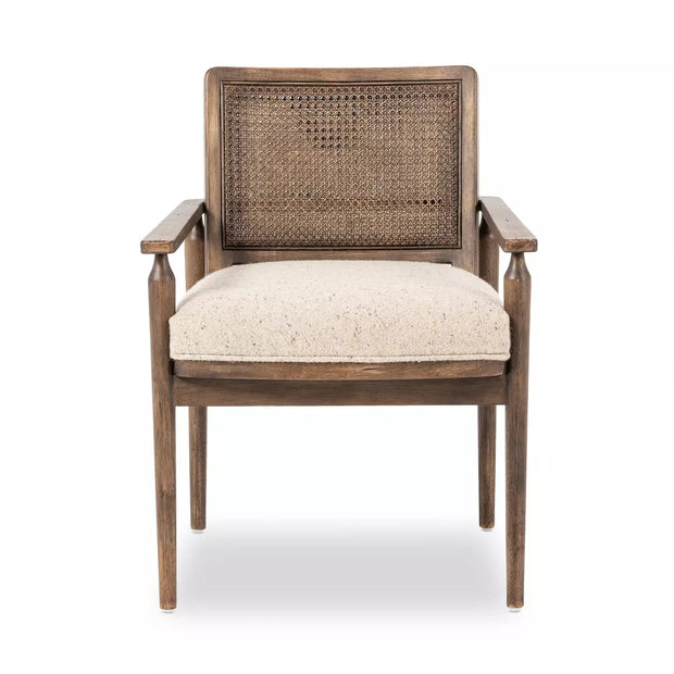 Four Hands Xavier Cane Dining Armchair ~ Hasselt Taupe Performance Fabric Cushioned Seat