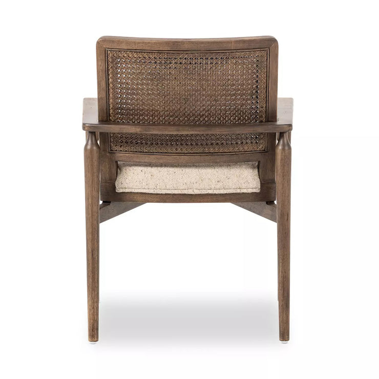 Four Hands Xavier Cane Dining Armchair ~ Hasselt Taupe Performance Fabric Cushioned Seat