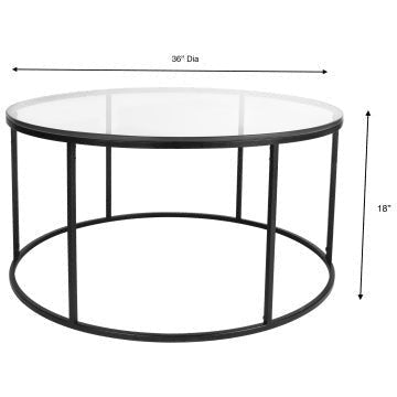 Surya Aryaa Modern Glass Top With Black Metal Base Round Coffee Table YAA-006