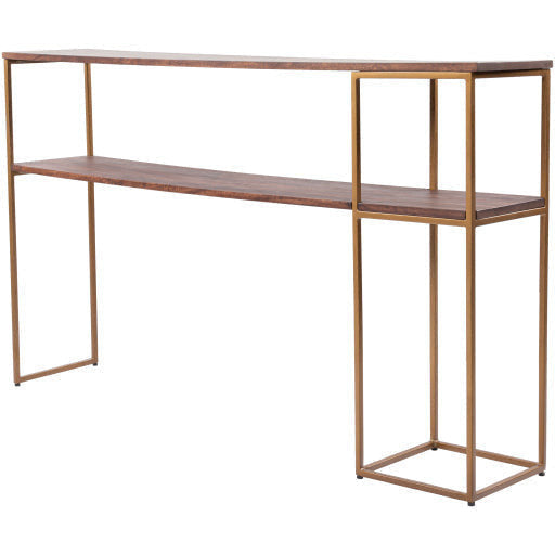 Surya Andrew Modern Dark Brown Wood Top With Gold Metal Base Console Table ADW-001