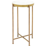 Surya Allenbury Modern White Tray Top With Gold Metal Base Round Accent Side Table AEU-003