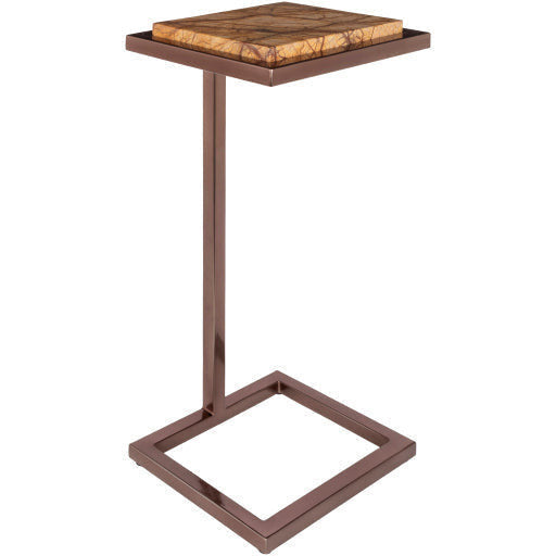Surya Stone Age Modern Brown Marble Top With Metallic Brass Metal Base Accent Side Table AGE-002