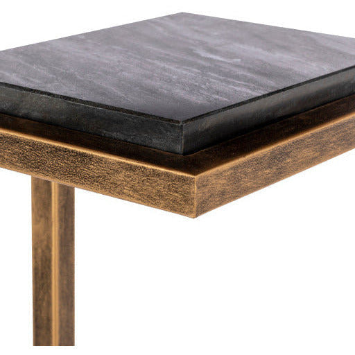 Surya Stone Age Modern Black Marble Top With Gold Metal Base Accent Side Table AGE-003