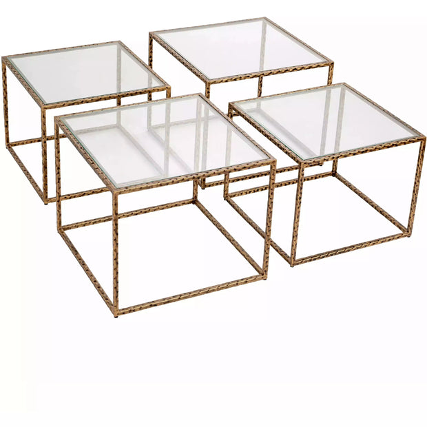 Surya Alchemist Modern Glass Top With Gold Metal Base Set Of 4 Cubes Coffee Table Set AHI-007