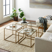 Surya Alchemist Modern Glass Top With Gold Metal Base Set Of 4 Cubes Coffee Table Set AHI-007