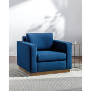 Surya Amherst Modern Square Arm Blue Accent Chair With Wood Base