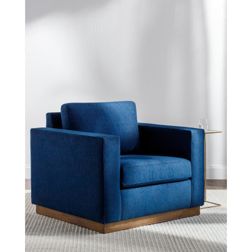 Surya Amherst Modern Square Arm Blue Accent Chair With Wood Base