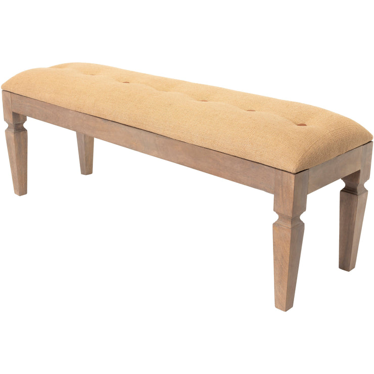 Surya Ansonia Rustic Modern Faux Leather Tufted Bench With Natural Wood Base  AIA-002