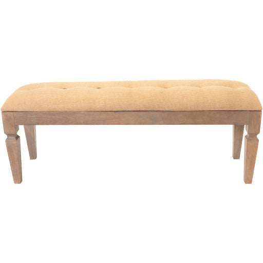 Surya Ansonia Rustic Modern Faux Leather Tufted Bench With Natural Wood Base  AIA-002