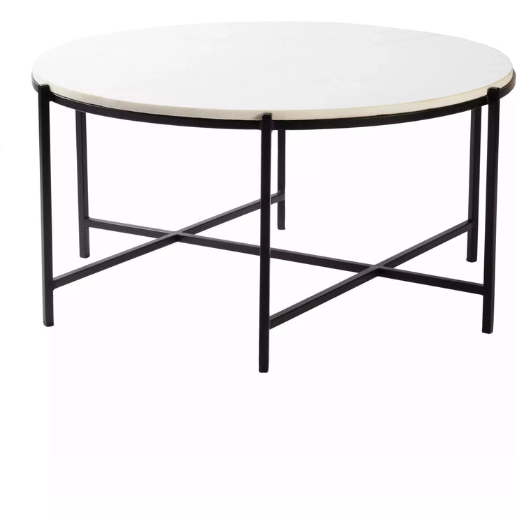 Surya Anaya Modern White Marble Top With Black Metal Base Round Coffee Table ANA-001