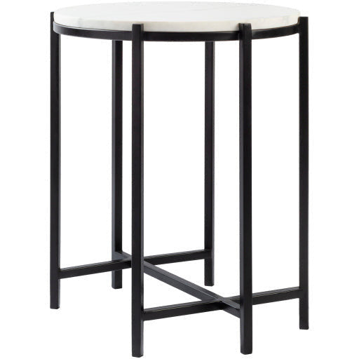 Surya Anaya Modern White Marble Top With Black Metal Base Round Accent Side Table ANA-002