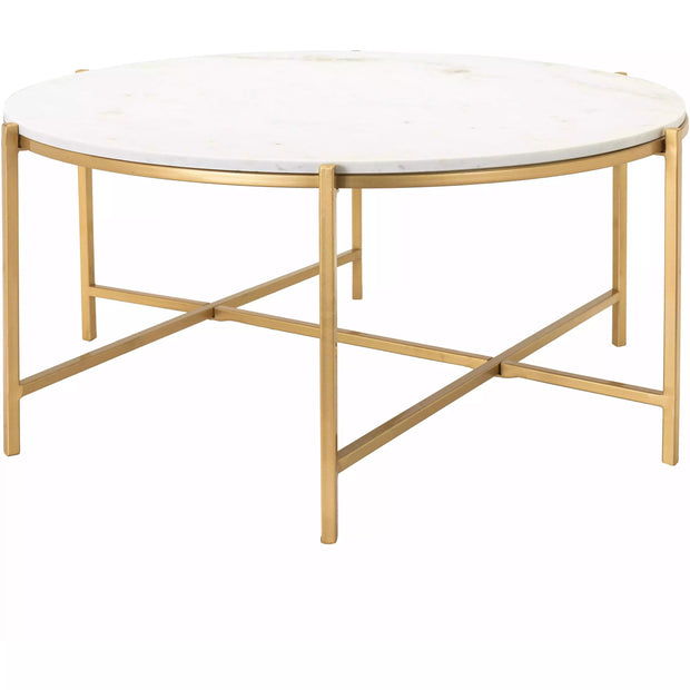 Surya Anaya Modern White Marble Top With Gold Metal Base Coffee Table ANA-005