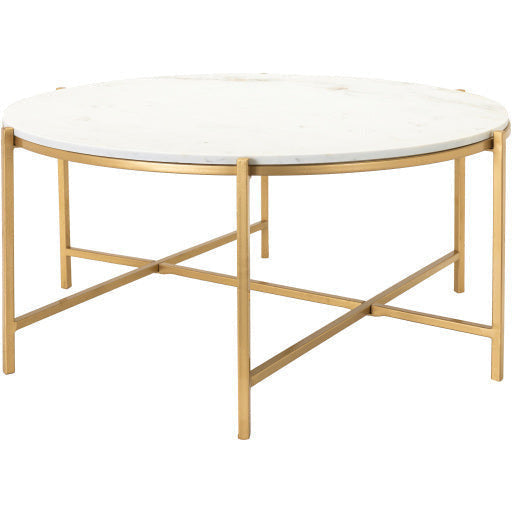 Surya Anaya Modern White Marble Top With Gold Metal Base Coffee Table ANA-005