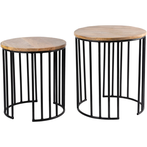 Surya Ansh Modern Wood Top With Black Metal Base Set of 2 Nesting Accent Side Tables ANH-003