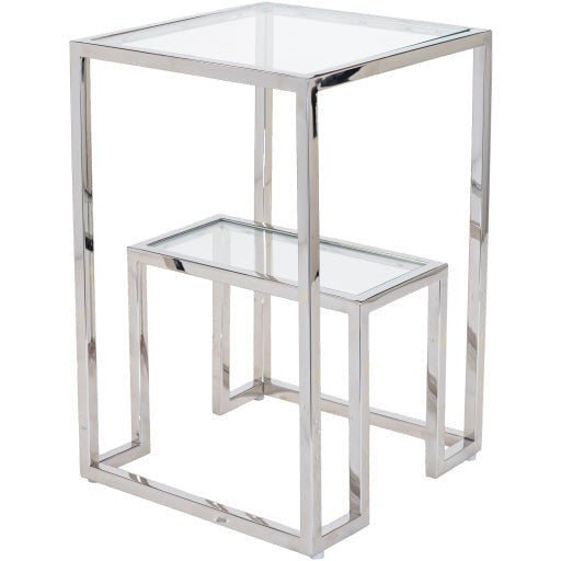 Surya Ascalon Modern Glass Top With Metallic Silver Stainless Steel Base Accent Side Table AOC-003