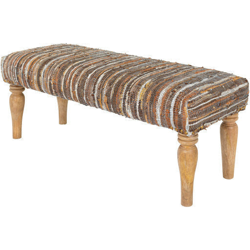 Surya Anthracite Rustic Modern Hand Woven Fabric Bench With Natural Wood Base ATE-002