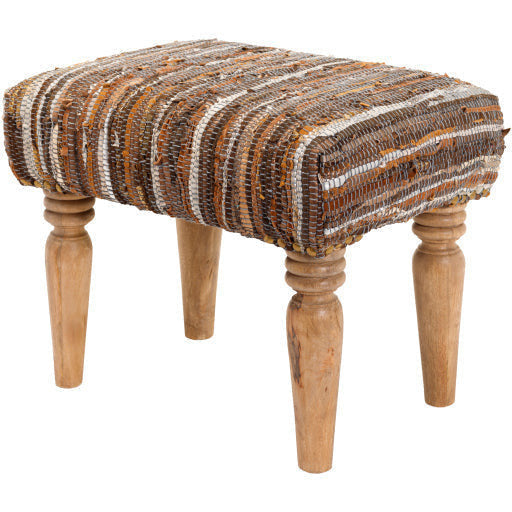 Surya Anthracite Modern Rustic Tan, Brown & Metallic Footstool Ottoman  ATE-001