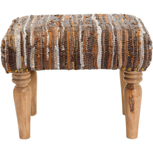 Surya Anthracite Modern Rustic Tan, Brown & Metallic Footstool Ottoman  ATE-001