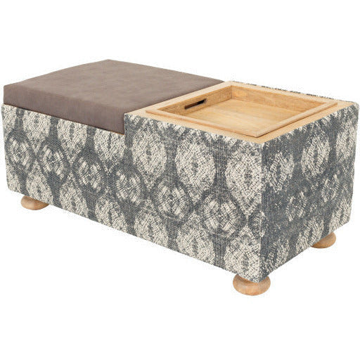 Surya Arturo Modern Boho Indigo Blue, Charcoal & Light Beige Storage Ottoman AUO-001