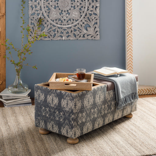 Surya Arturo Modern Boho Indigo Blue, Charcoal & Light Beige Storage Ottoman AUO-001