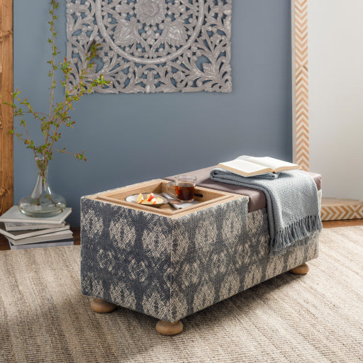 Surya Arturo Modern Boho Indigo Blue, Charcoal & Light Beige Storage Ottoman AUO-001