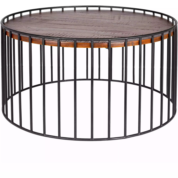 Surya Asmayra Modern Brown Wood Top With Black Metal Base Round Coffee Table AYM-001