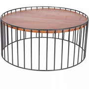 Surya Asmayra Modern Brown Wood Top With Black Metal Base Round Coffee Table AYM-002