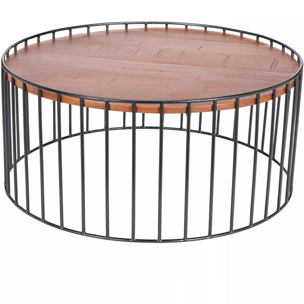 Surya Asmayra Modern Brown Wood Top With Black Metal Base Round Coffee Table AYM-002