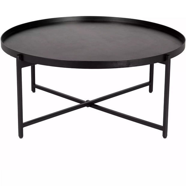 Surya Aracruz Modern Black Wood Top With Black Metal Round Coffee Table AZU-001