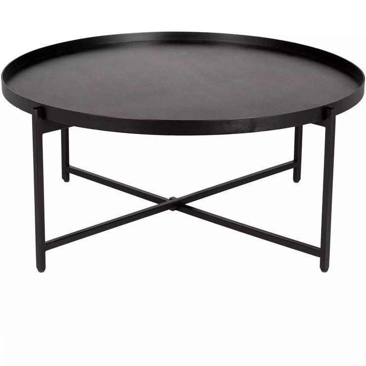 Surya Aracruz Modern Black Wood Top With Black Metal Round Coffee Table AZU-001