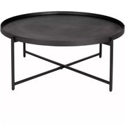 Surya Aracruz Modern Black Wood Top With Black Metal Base Round Coffee Table AZU-002