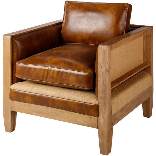 Surya Bradford Modern Square Arm Faux Leather and Wood Accent Chair