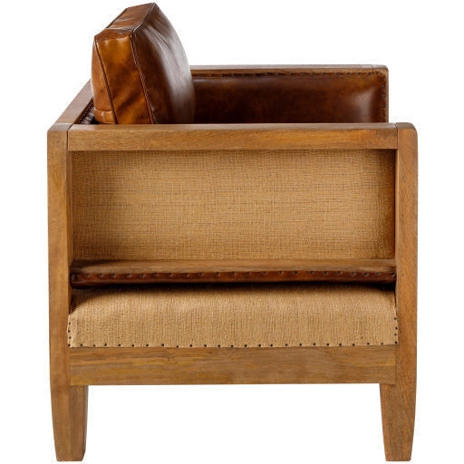 Surya Bradford Modern Square Arm Faux Leather and Wood Accent Chair