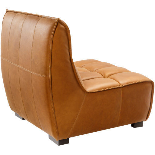Surya Belfort Modern Channeled Cognac Brown Leather Accent Chair
