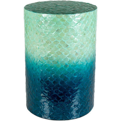 Surya Blue Ocean Modern Shell and Wood Round Accent Side Table BUO-002