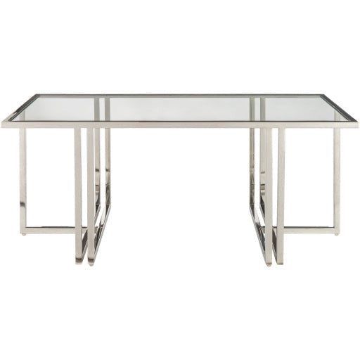 Surya Canberra Modern Glass Top With Metallic Silver Stainless Steel Base Coffee Table CNB-001