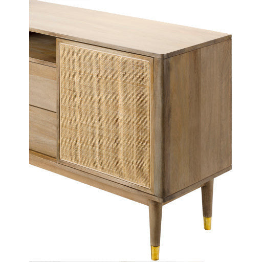 Surya Dalma Modern Natural Wood and Rattan Sideboard Cabinet DLM-003