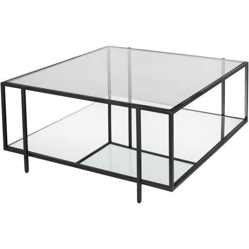 Surya Alecsa Modern Glass Top With Metal & Marble Base Square Coffee Table EAA-006