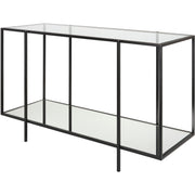 Surya Alecsa Modern Glass Top & Black Metal Base With Mirrored Bottom Shelf Console Table EAA-003