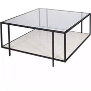 Surya Alecsa Modern Glass Top With Metal & Marble Base Square Coffee Table EAA-006