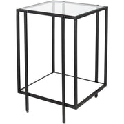 Surya Alecsa Modern Glass Top & Black Metal Base With Mirrored Bottom Shelf Accent Side Table EAA-002
