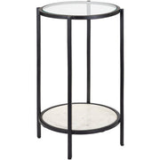 Surya Alecsa Modern Glass Top & Black Metal Base With Marble Bottom Shelf Accent Side Table EAA-009