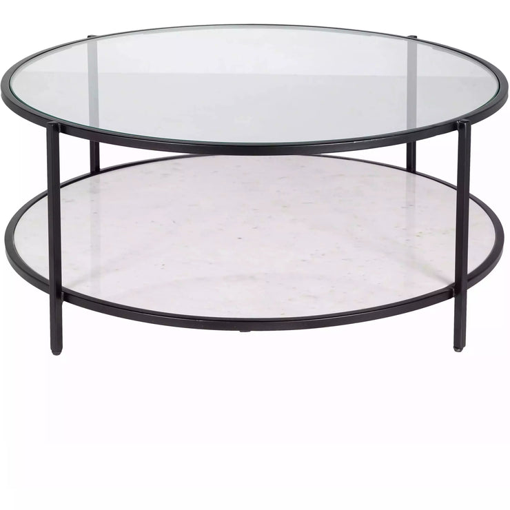Surya Alecsa Modern Glass Top With Metal & Marble Base Round Coffee Table EAA-010