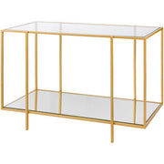 Surya Alecsa Modern Glass Top & Gold Metal Base With Mirrored Bottom Shelf Console Table EAA-013
