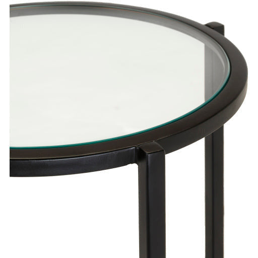 Surya Alecsa Modern Glass Top & Black Metal Base With Mirrored Bottom Shelf Accent Side Table EAA-004