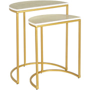 Surya Eastminster Modern White Marble Top With Gold Metallic Brass Base Set of 2 Nesting Accent Tables EIR-001